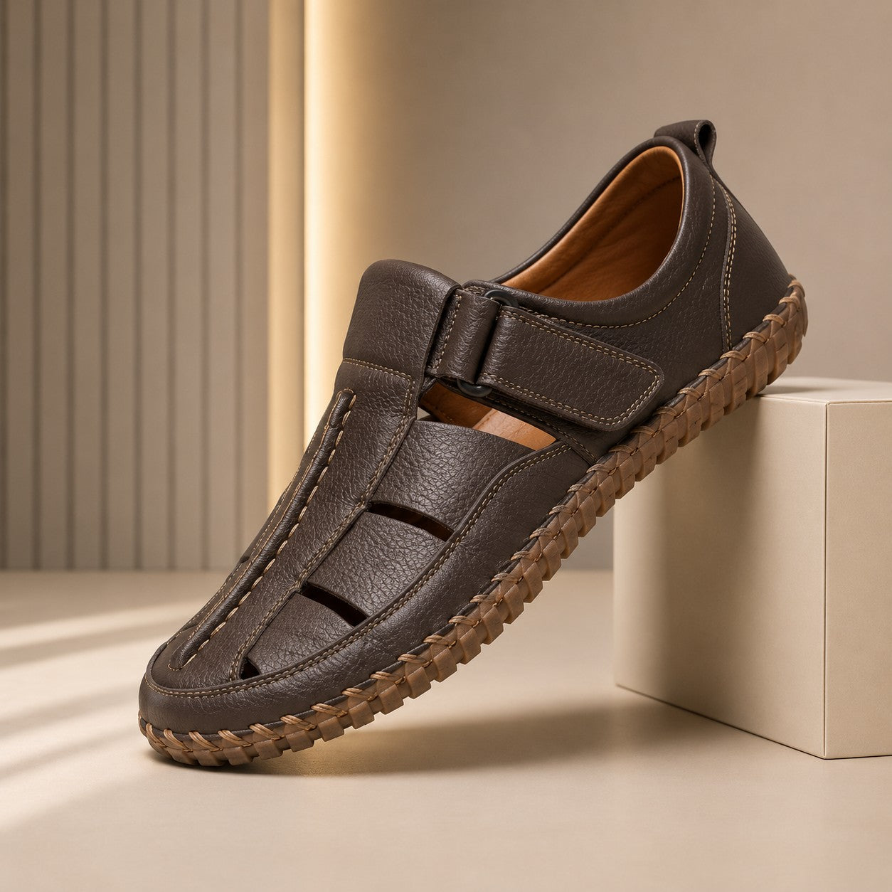 CAGE WEAVE LEATHER SANDALS