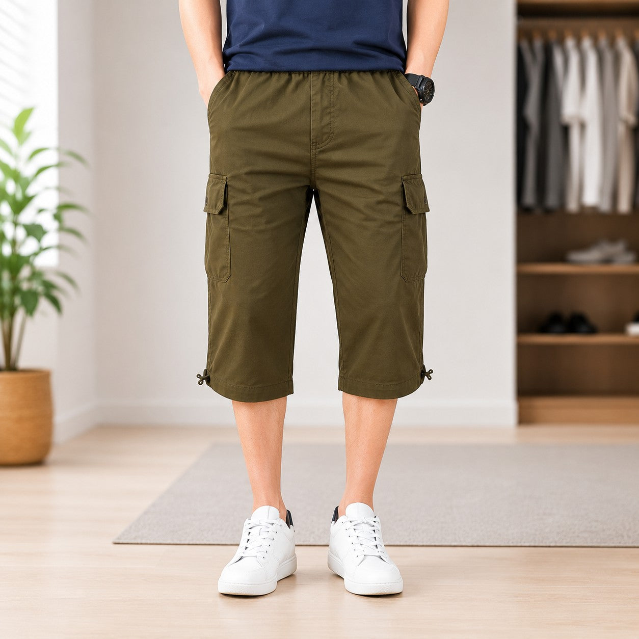 CARGO ELASTIC WAIST SHORTS