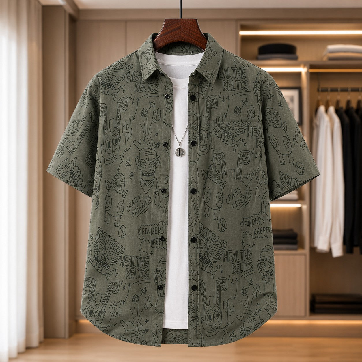 DOODLE PRINT LOOSE SHIRT