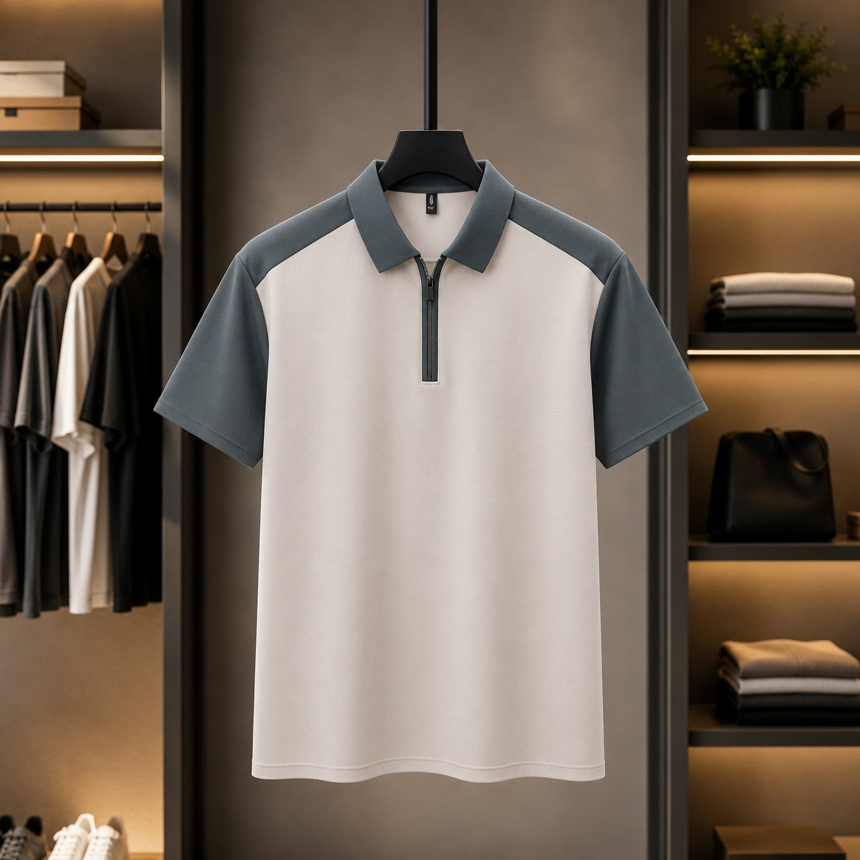 DUAL TONE ZIP COLLAR POLO