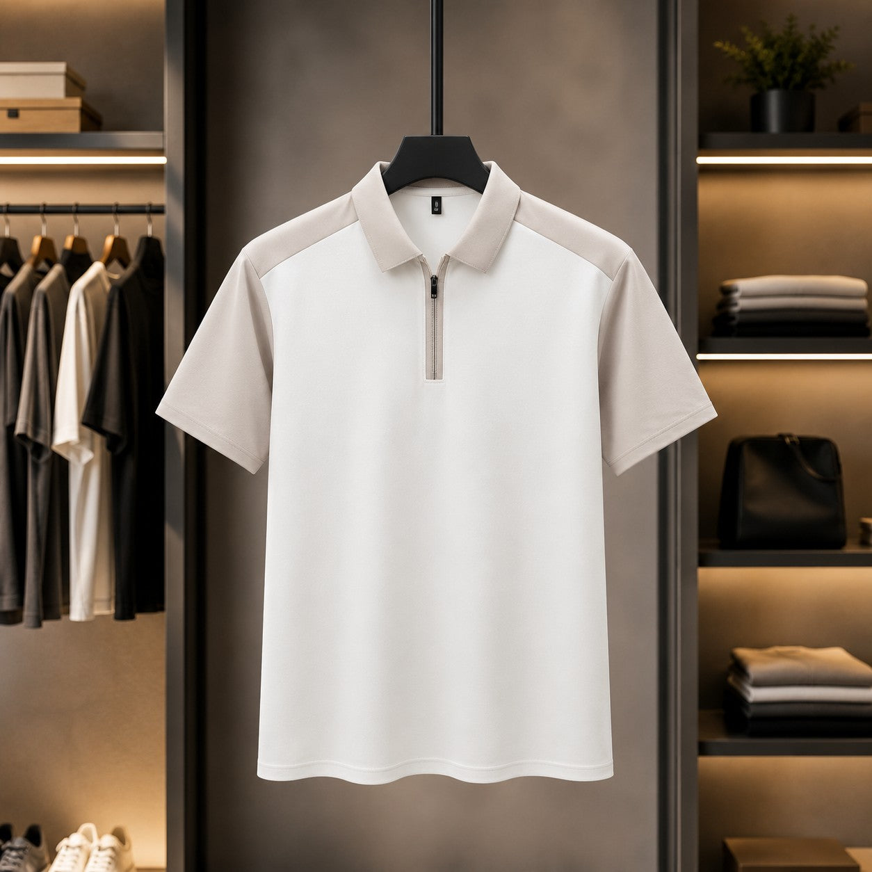 DUAL TONE ZIP COLLAR POLO