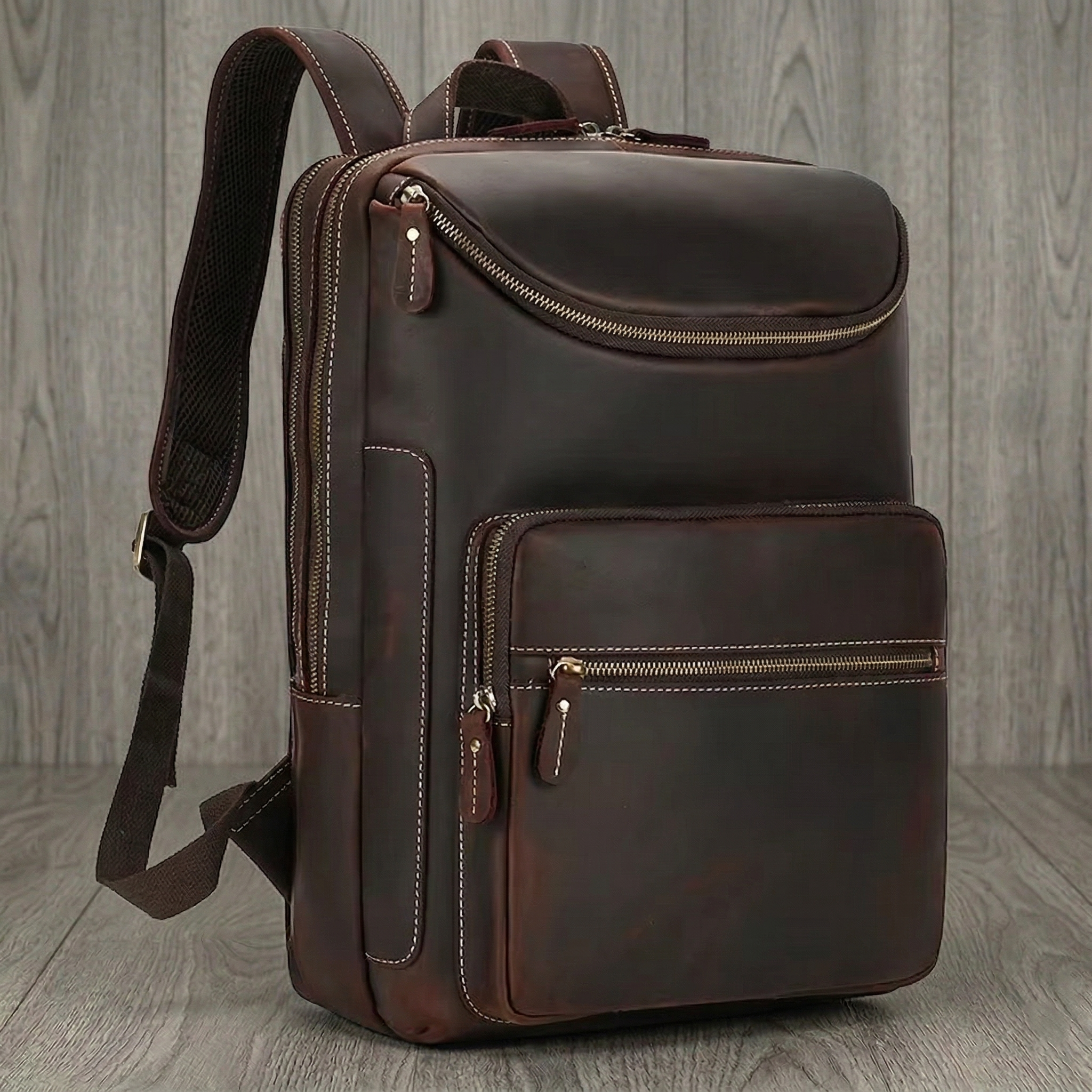 DUAL ZIP LEATHER BACKPACK