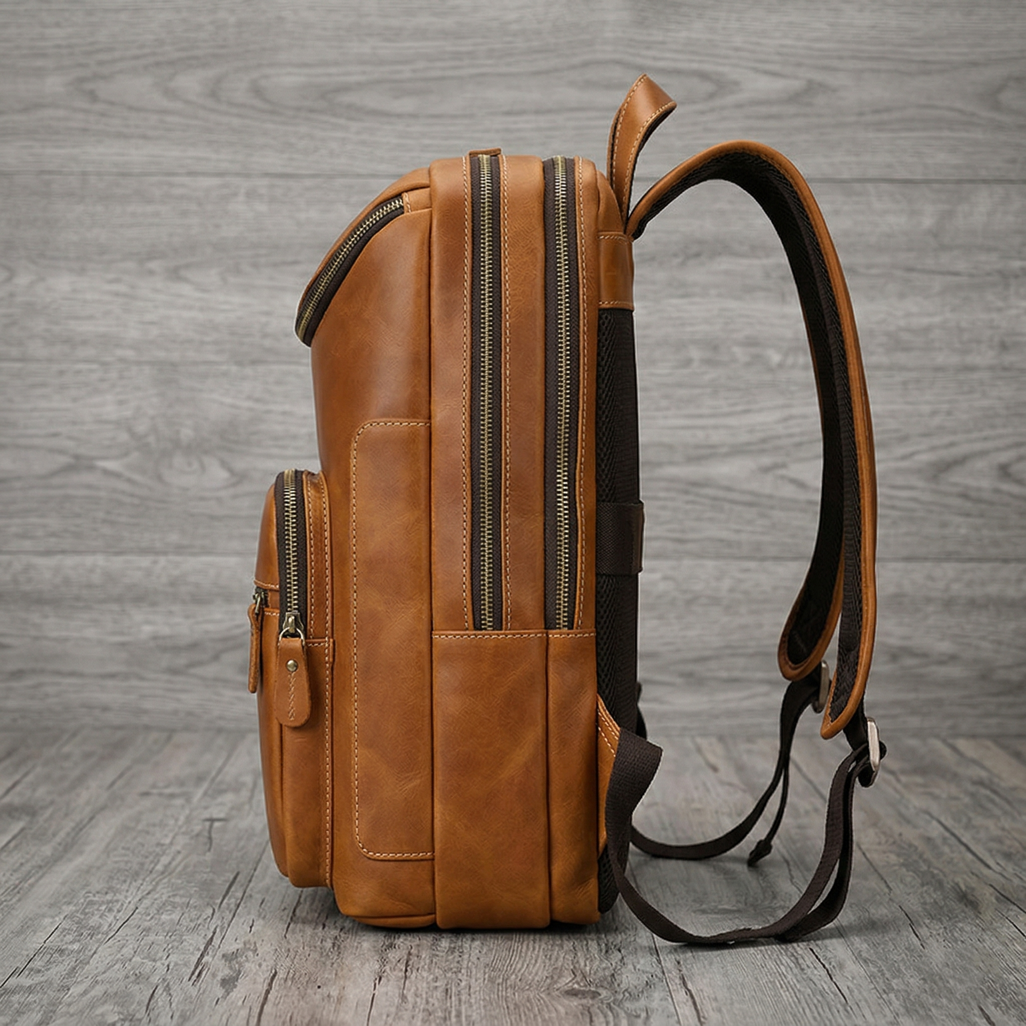 DUAL ZIP LEATHER BACKPACK