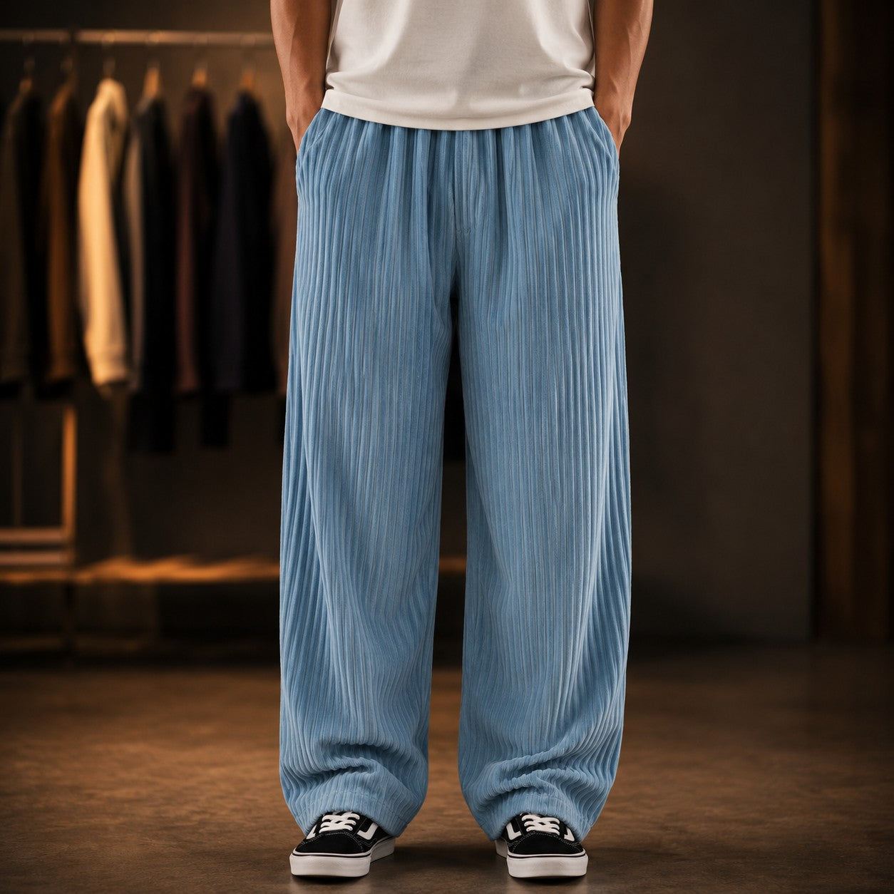RIBBED CORD WIDE LEG TROUSER