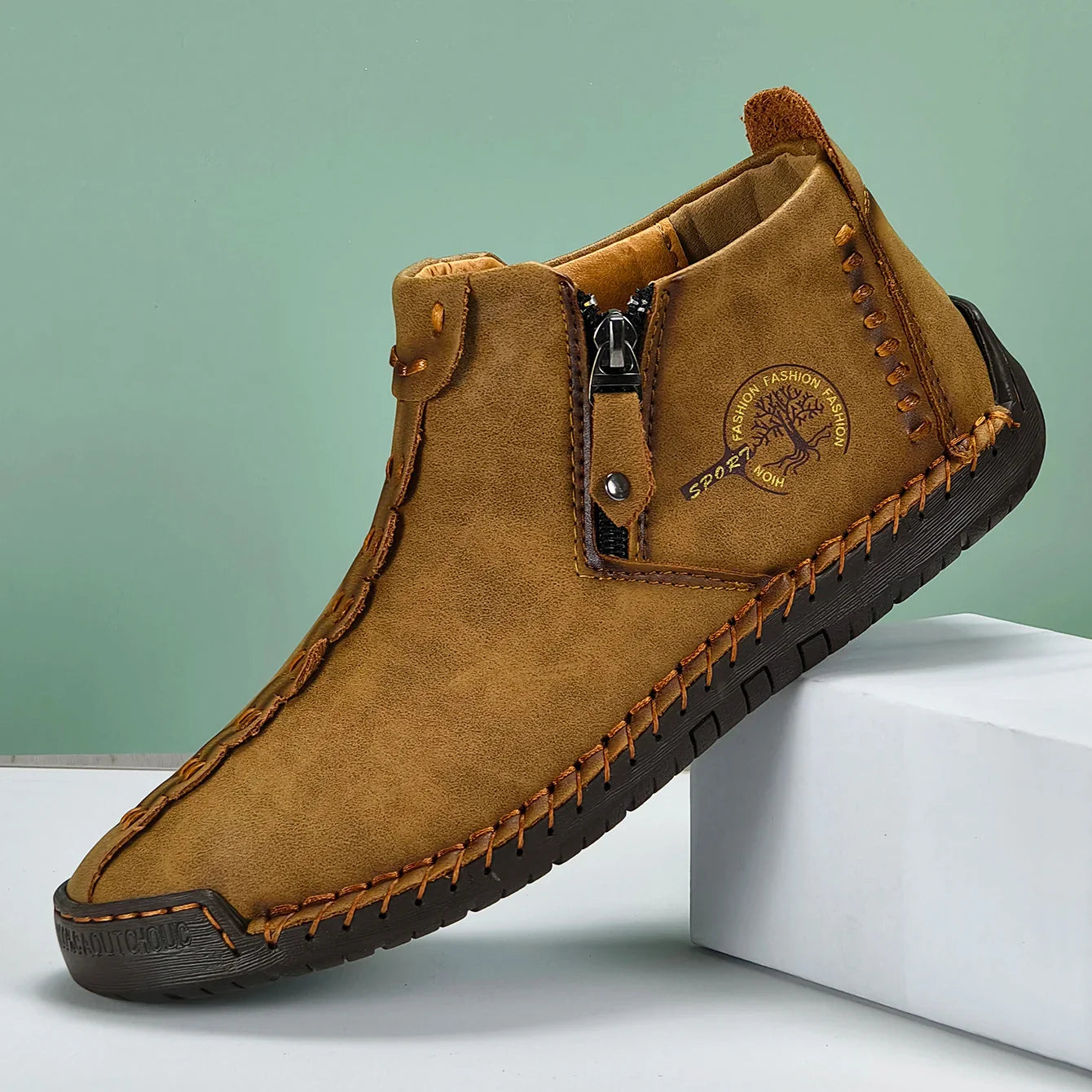 Stitch Leather Ankle Boots