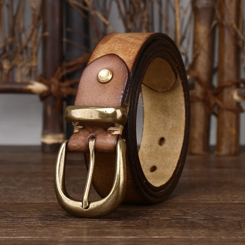 Giovanni Brass Buckle Leather Belt
