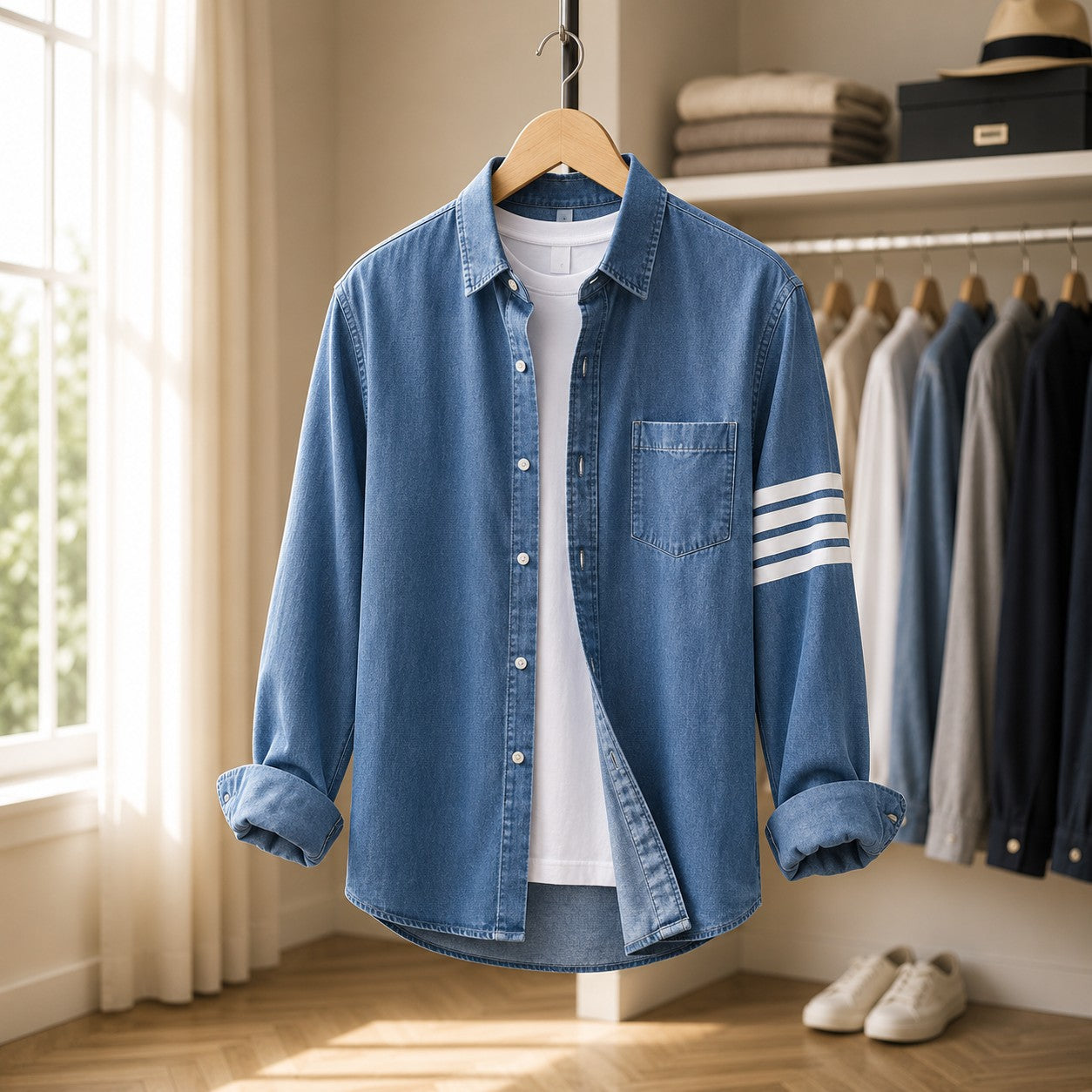 STRIPE ARM DENIM SHIRT