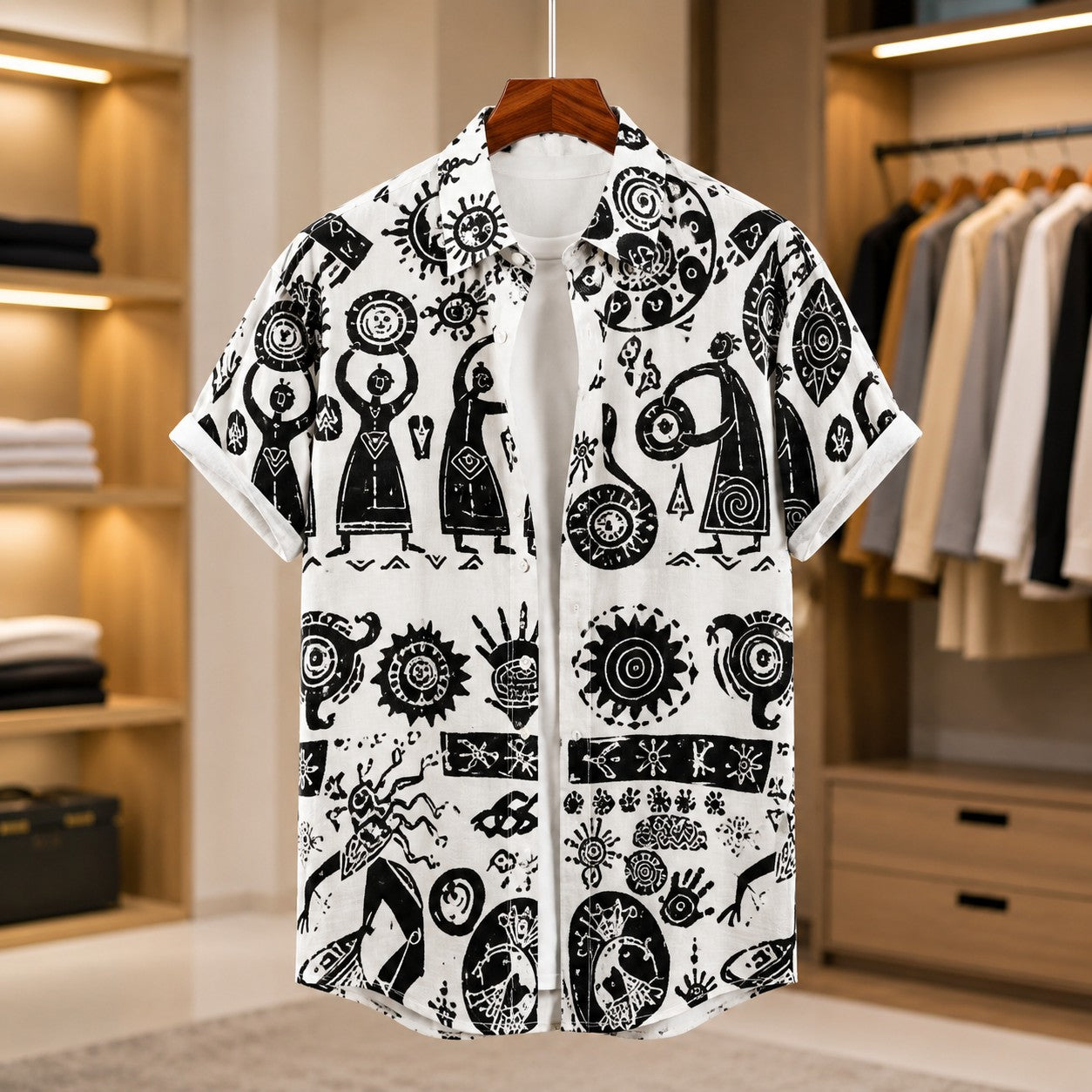 TOTEM PATTERN BEACH SHIRT