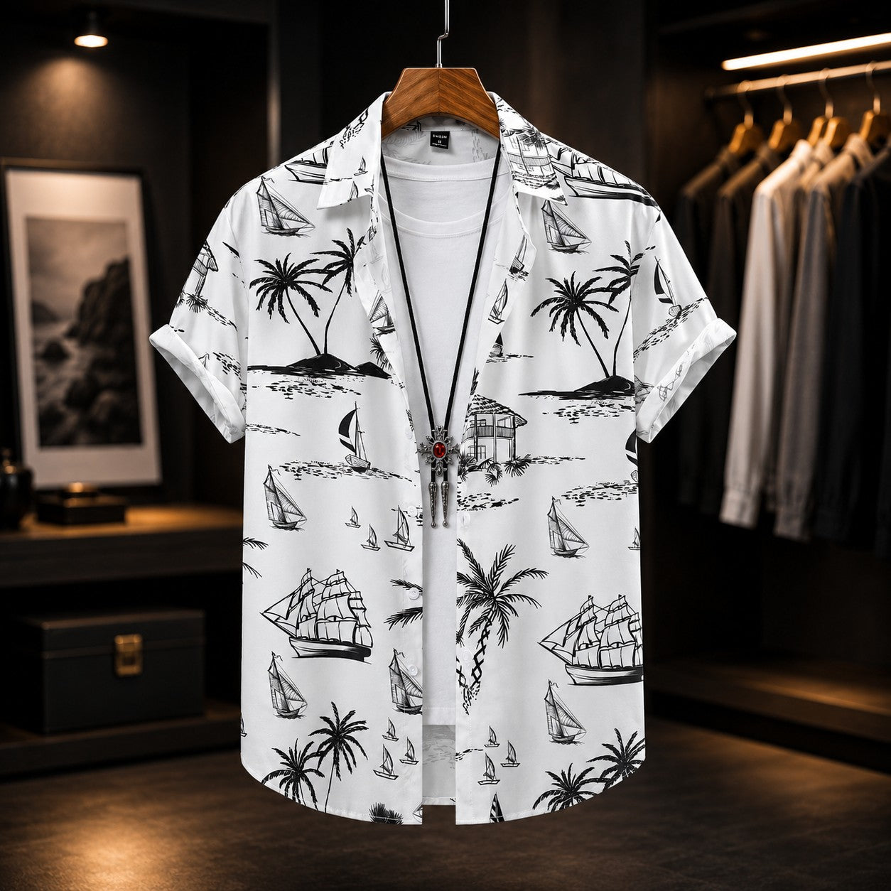 TROPICAL PRINT RESORT SHIRT