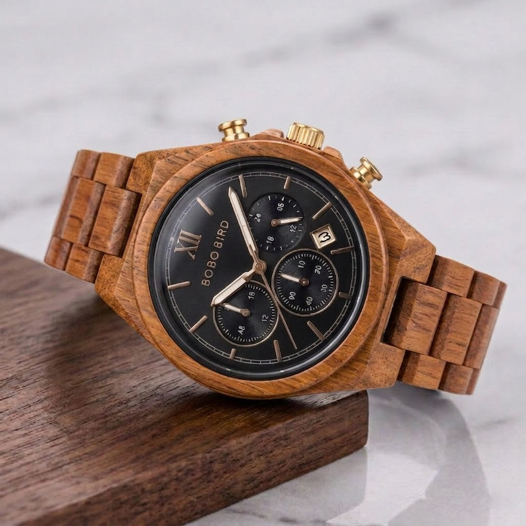 WOODEN CHRONOGRAPH WATCH
