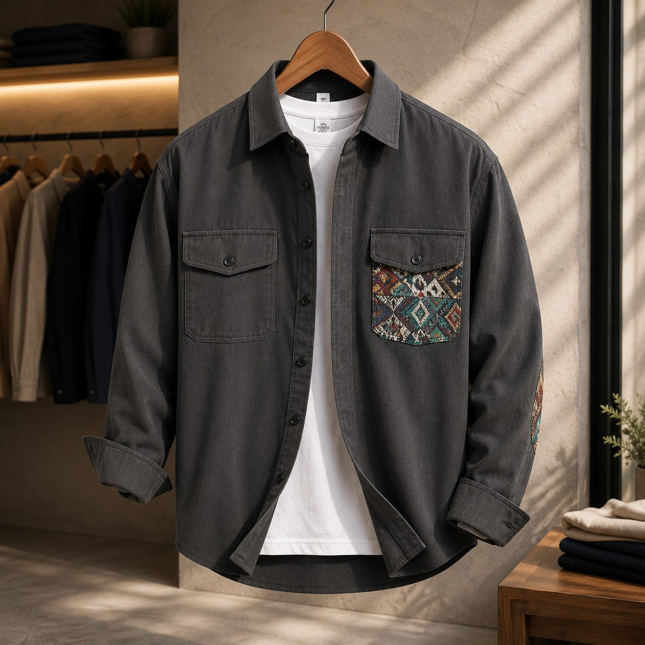 AZTEC PATCH CORD OVERSHIRT