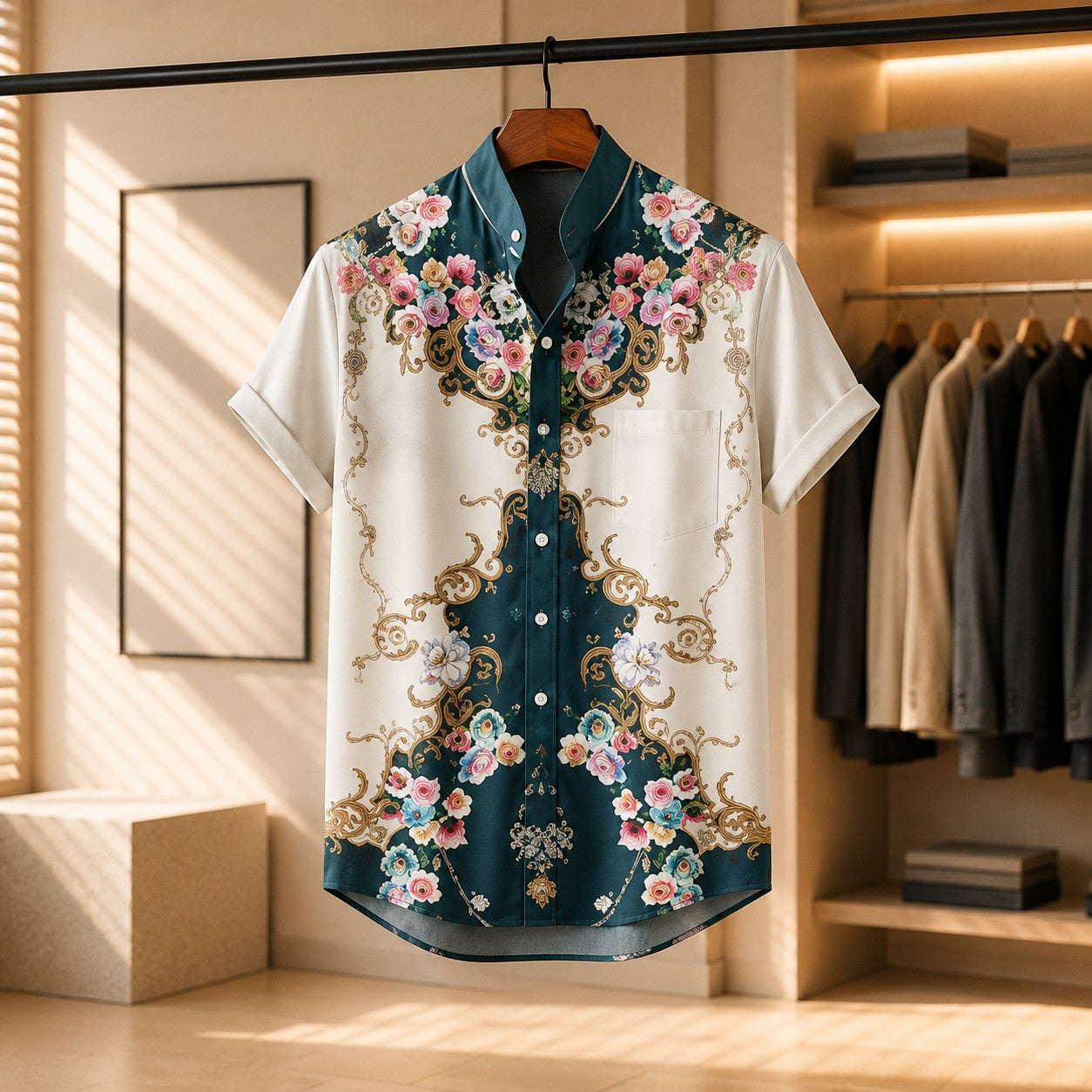 BAROQUE FLORAL ART PRINT SHIRT