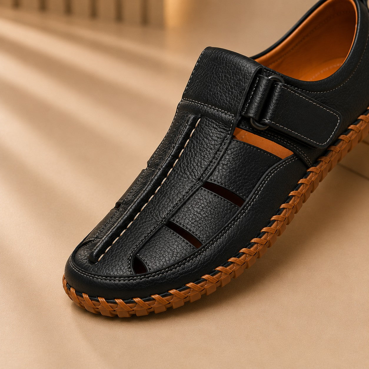 CAGE WEAVE LEATHER SANDALS