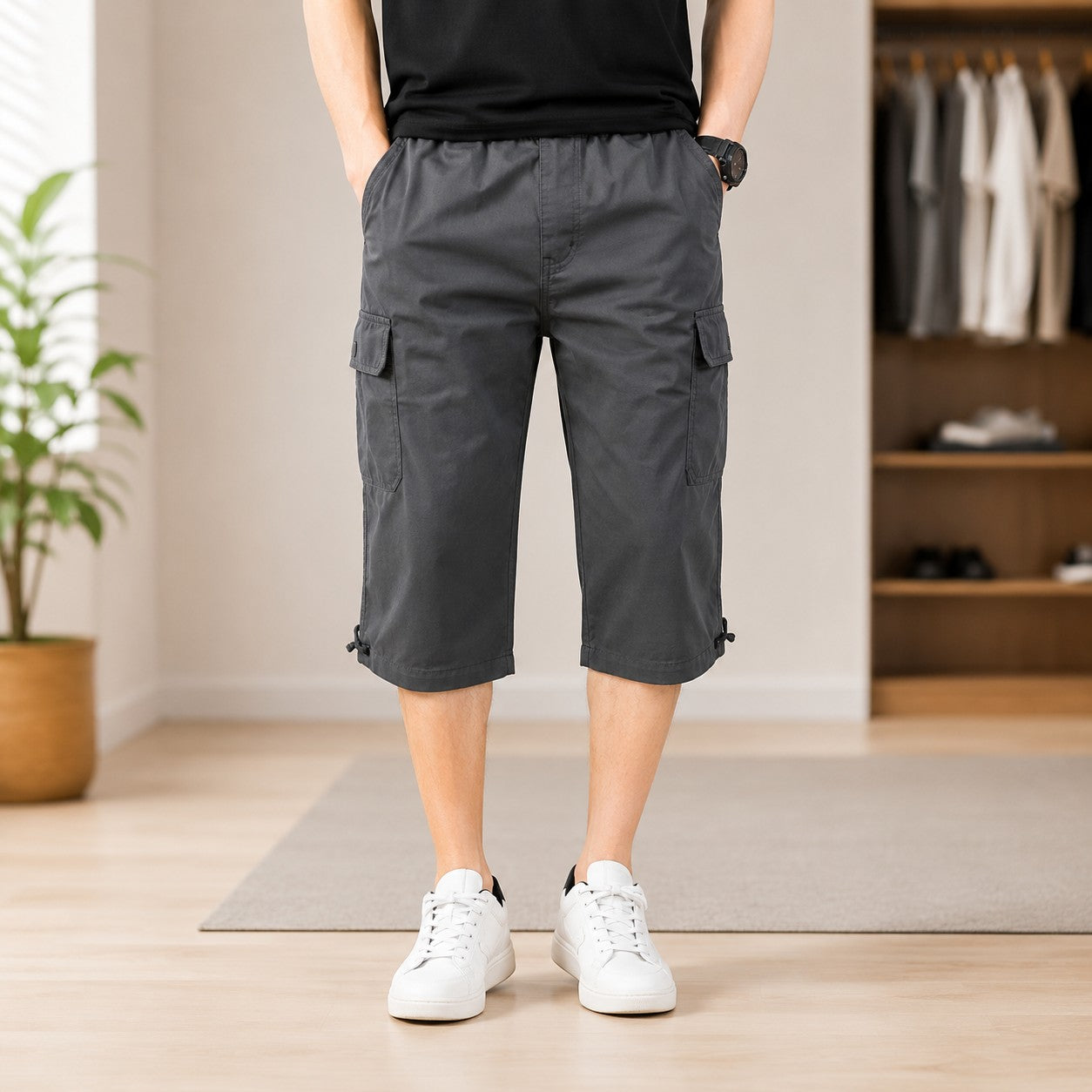 CARGO ELASTIC WAIST SHORTS