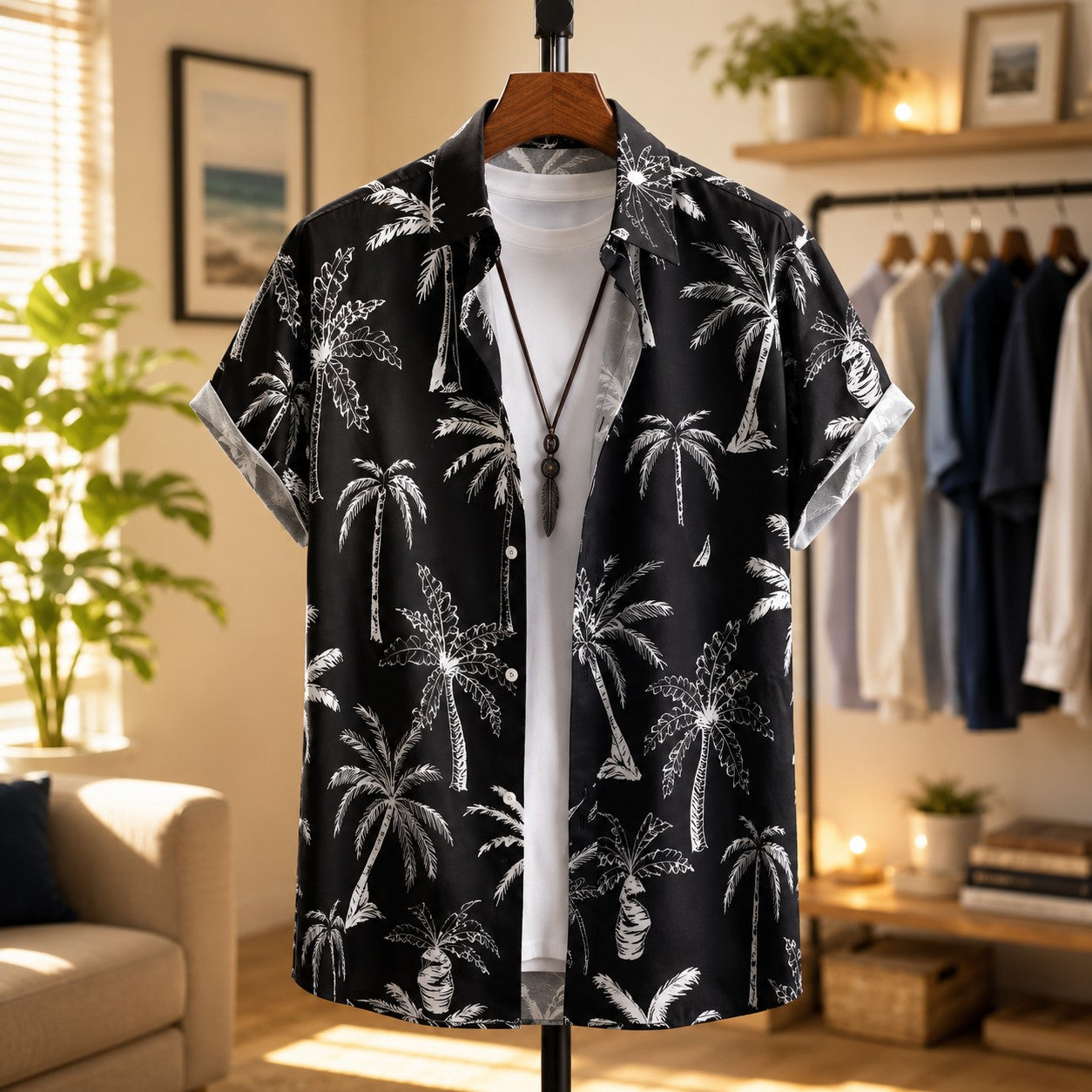 PALM PRINT BEACH SHIRT