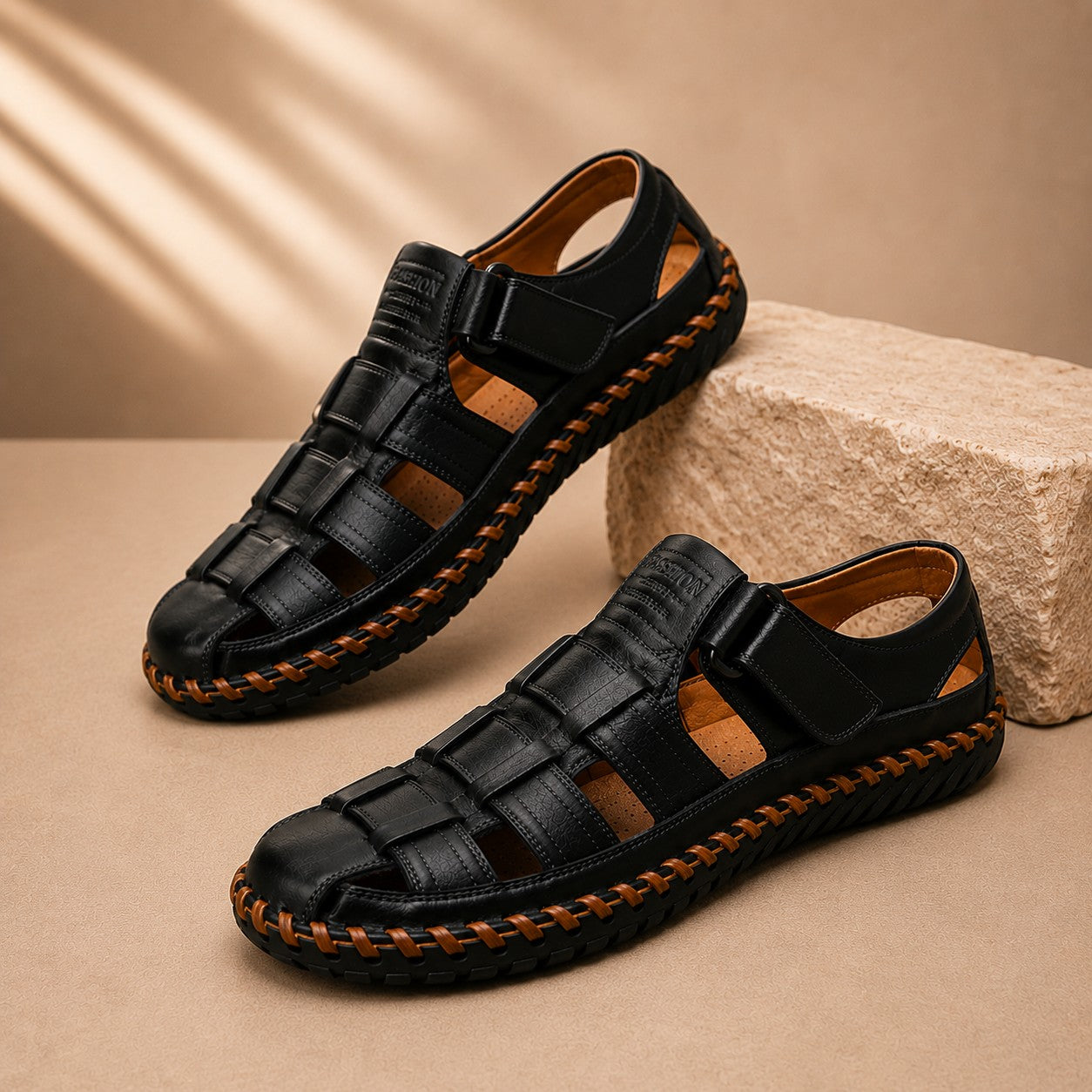 CRAFTSMAN STITCH LEATHER SANDALS