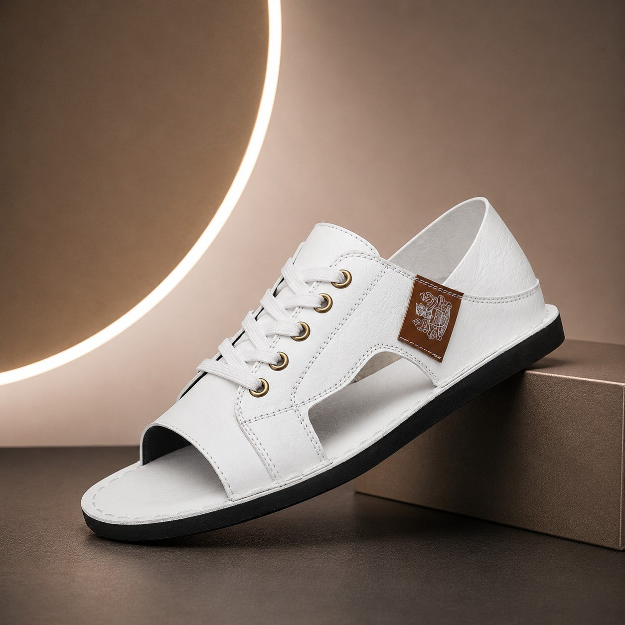 CREST LACE OPEN TOE SANDALS