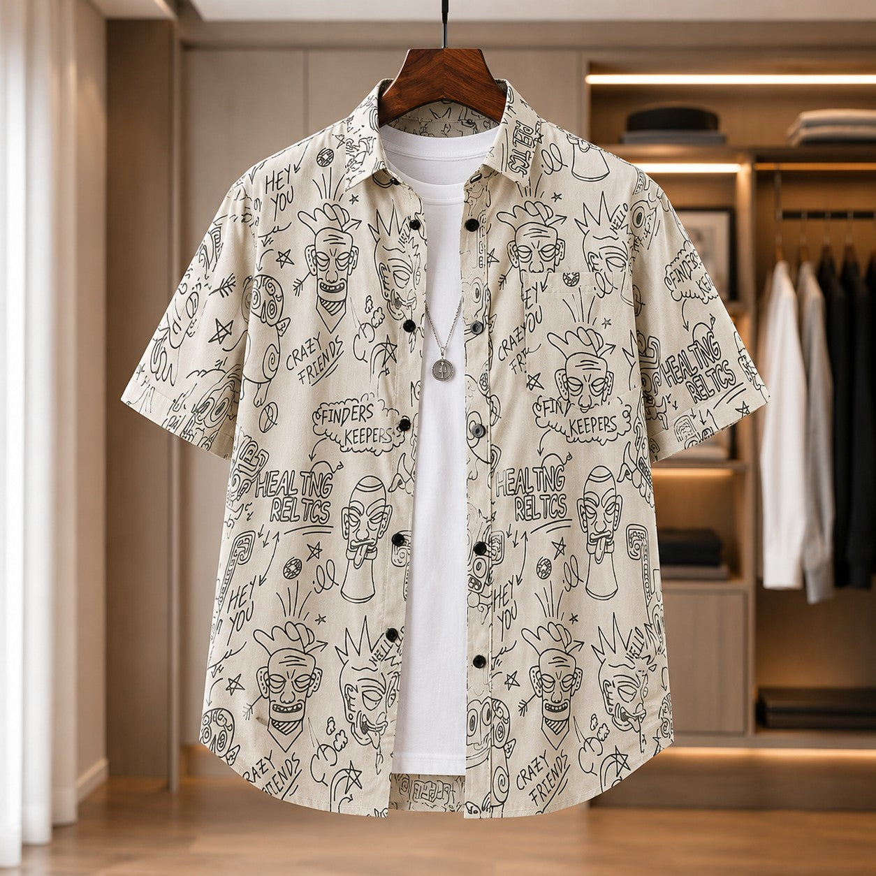DOODLE PRINT LOOSE SHIRT