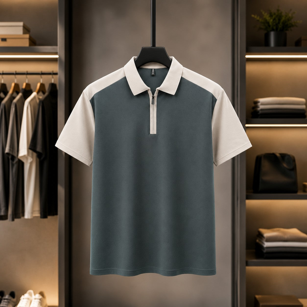 DUAL TONE ZIP COLLAR POLO