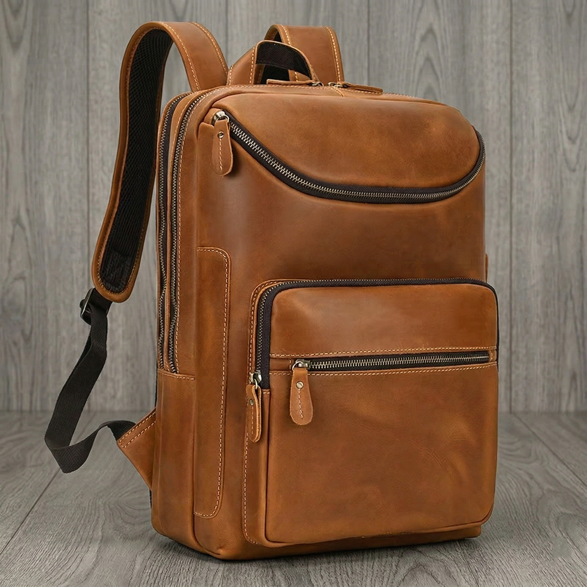DUAL ZIP LEATHER BACKPACK