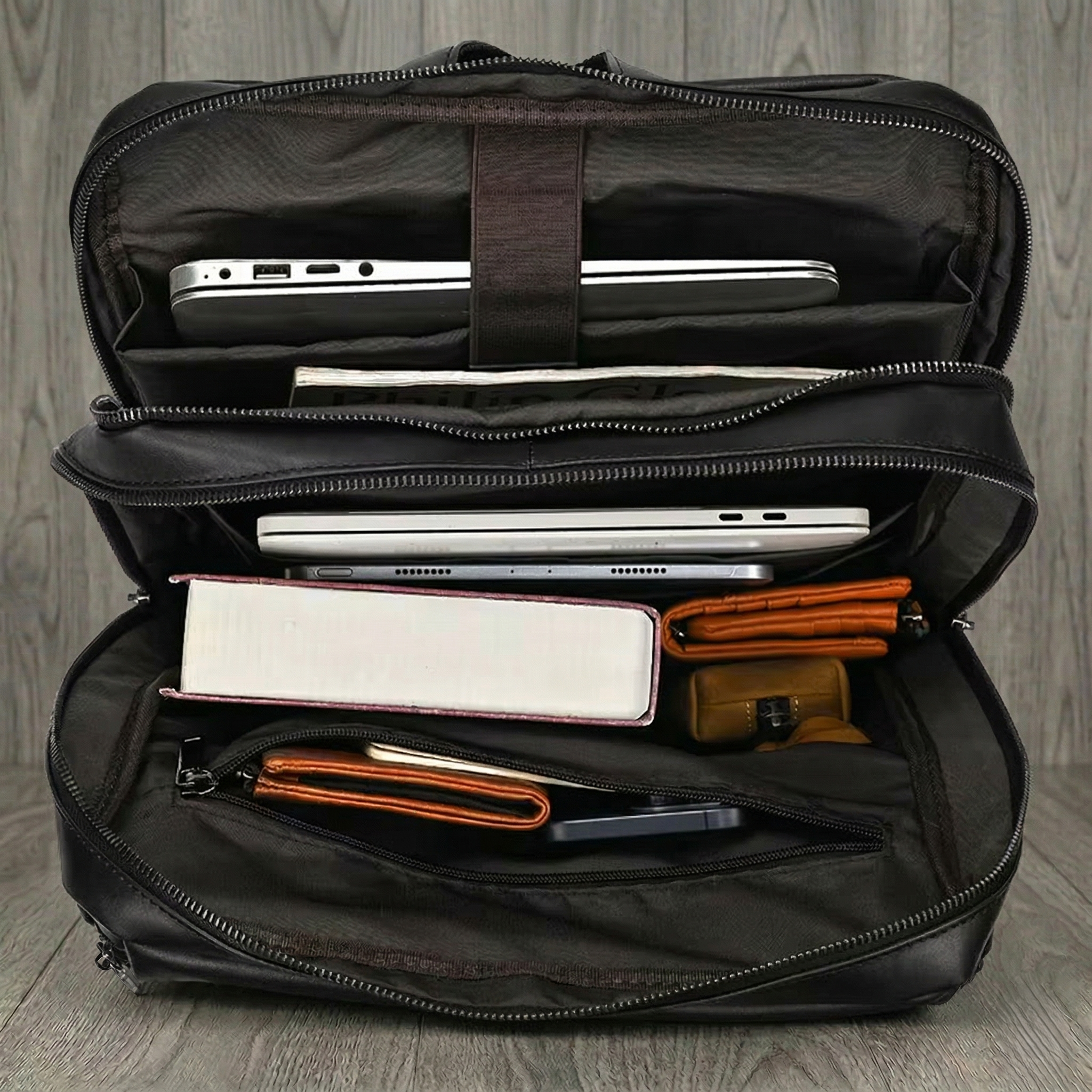 DUAL ZIP LEATHER BACKPACK