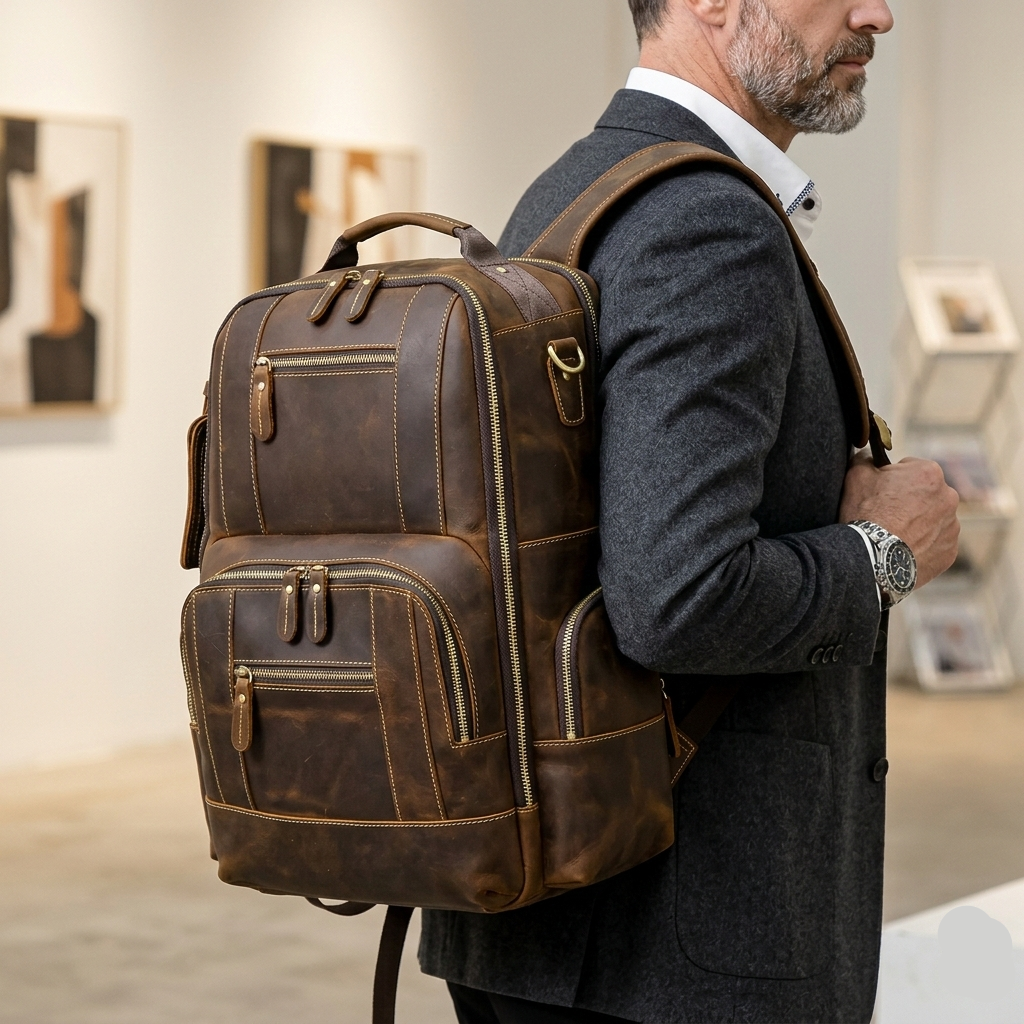 Vintage Cowhide Leather Travel Backpack