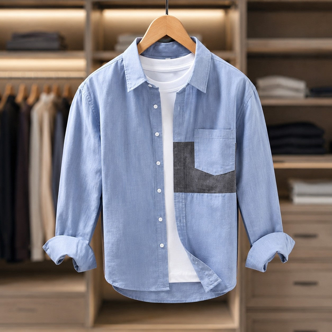 LINEN SPLICE CASUAL SHIRT