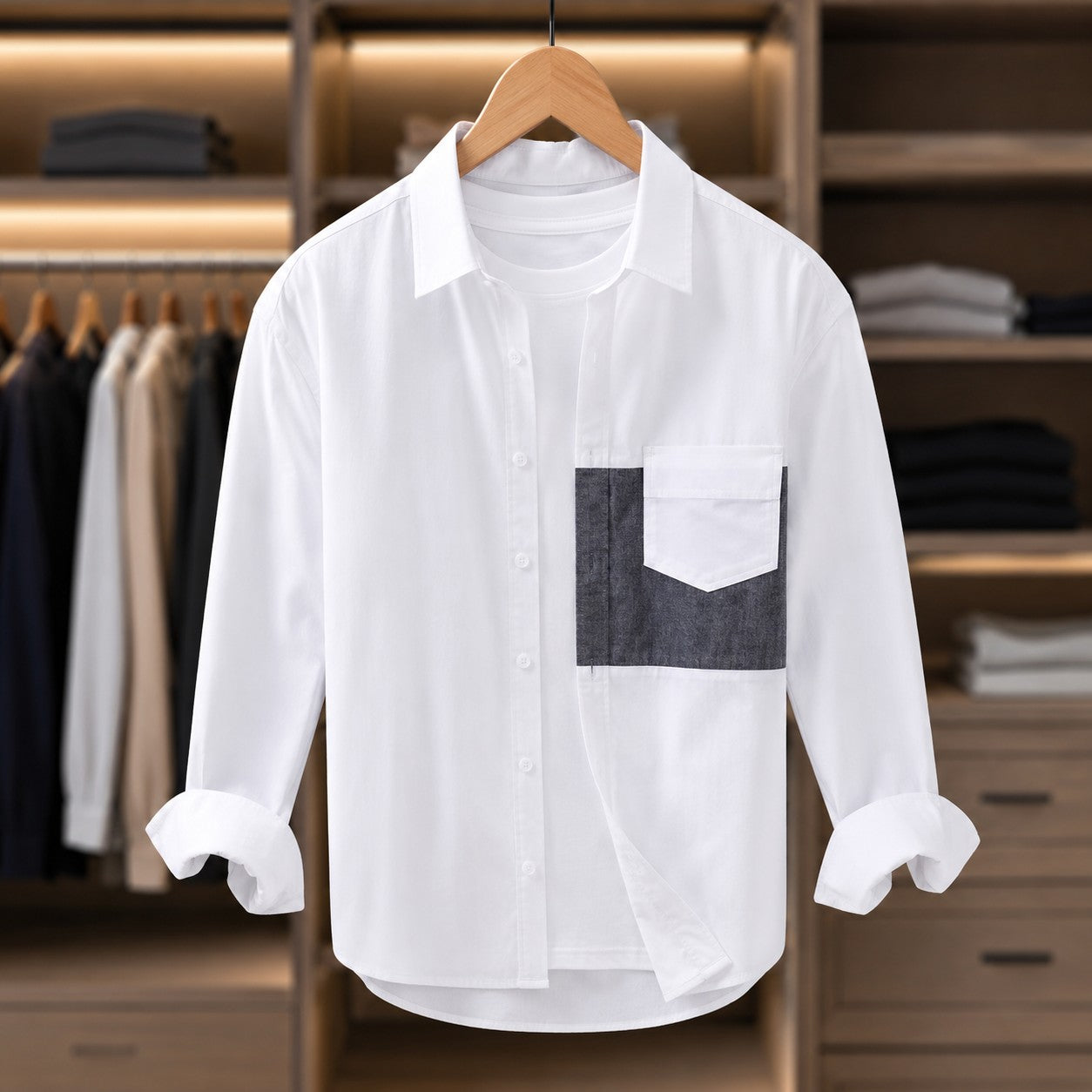 LINEN SPLICE CASUAL SHIRT