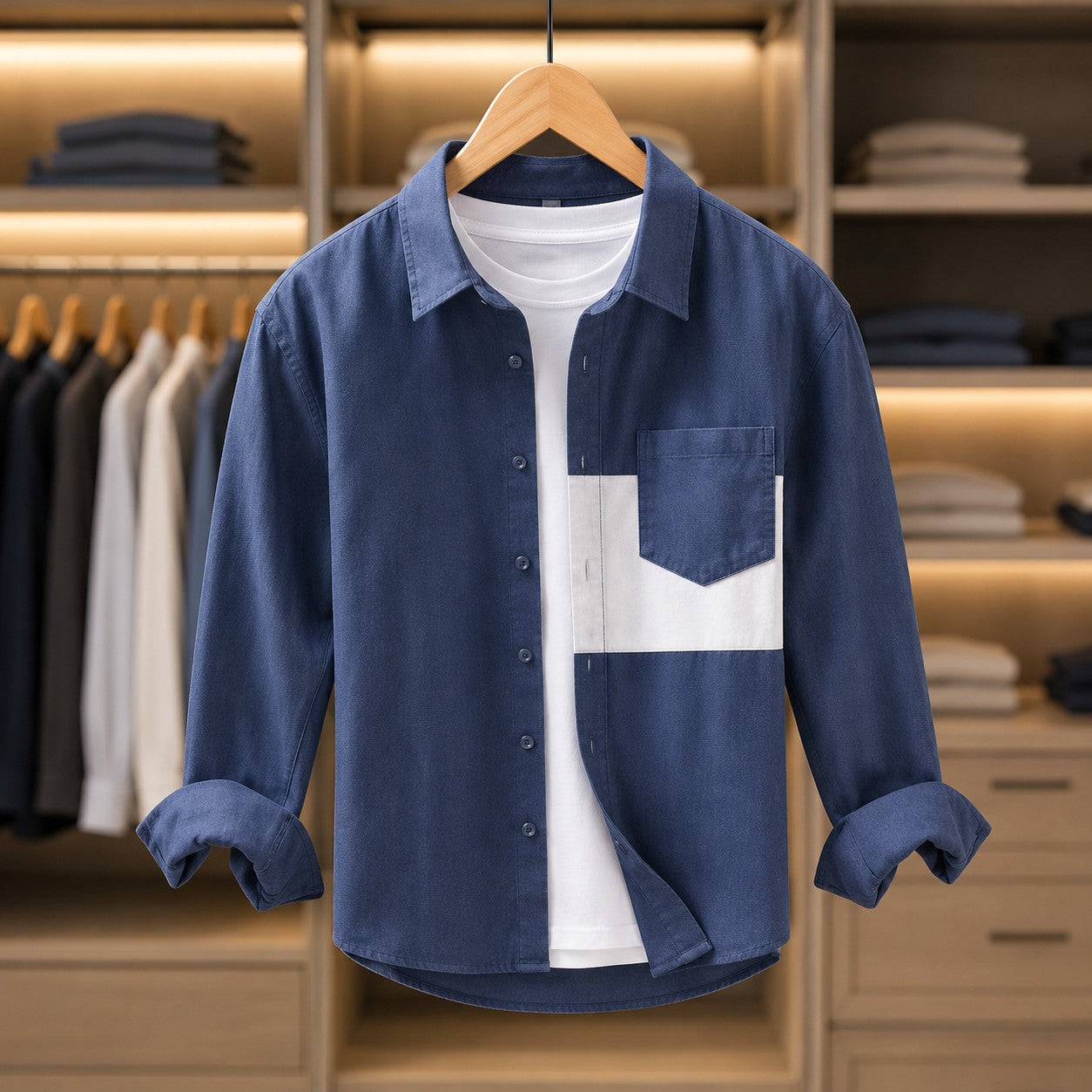 LINEN SPLICE CASUAL SHIRT
