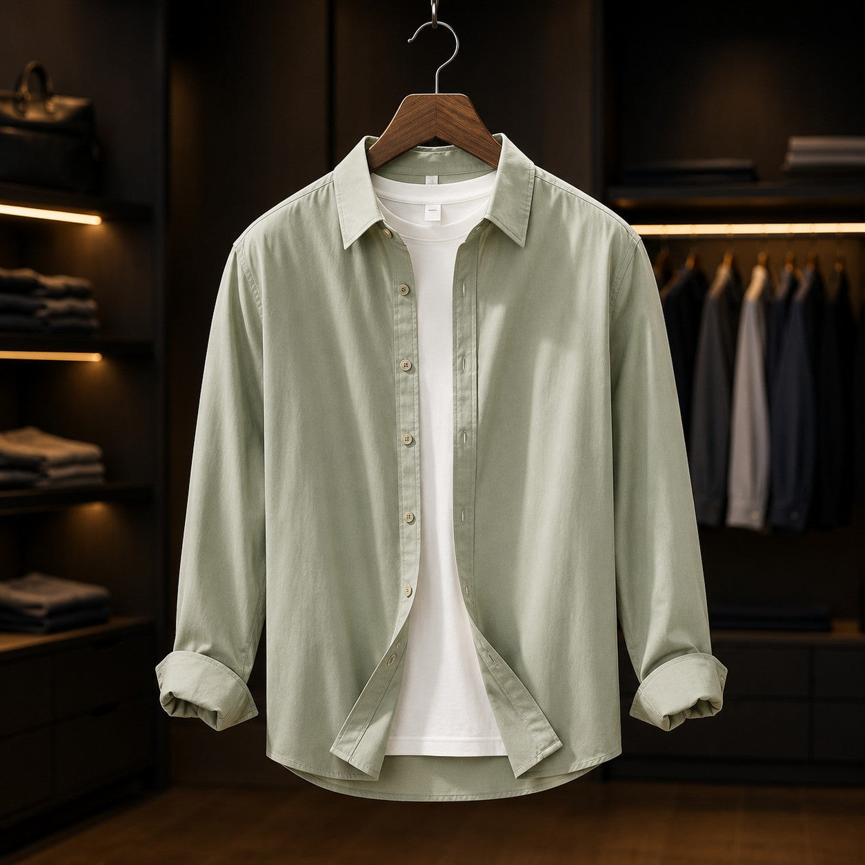 OPEN COLLAR COTTON SHIRT