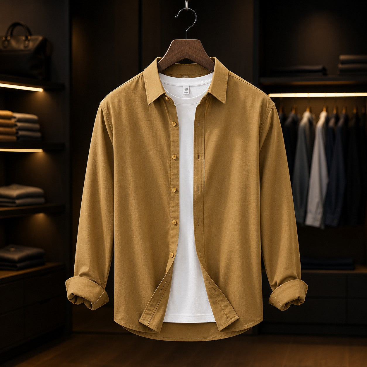 OPEN COLLAR COTTON SHIRT