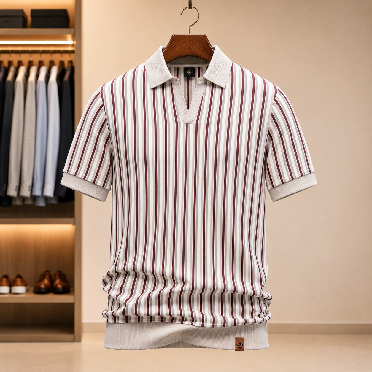 OPEN COLLAR STRIPE POLO