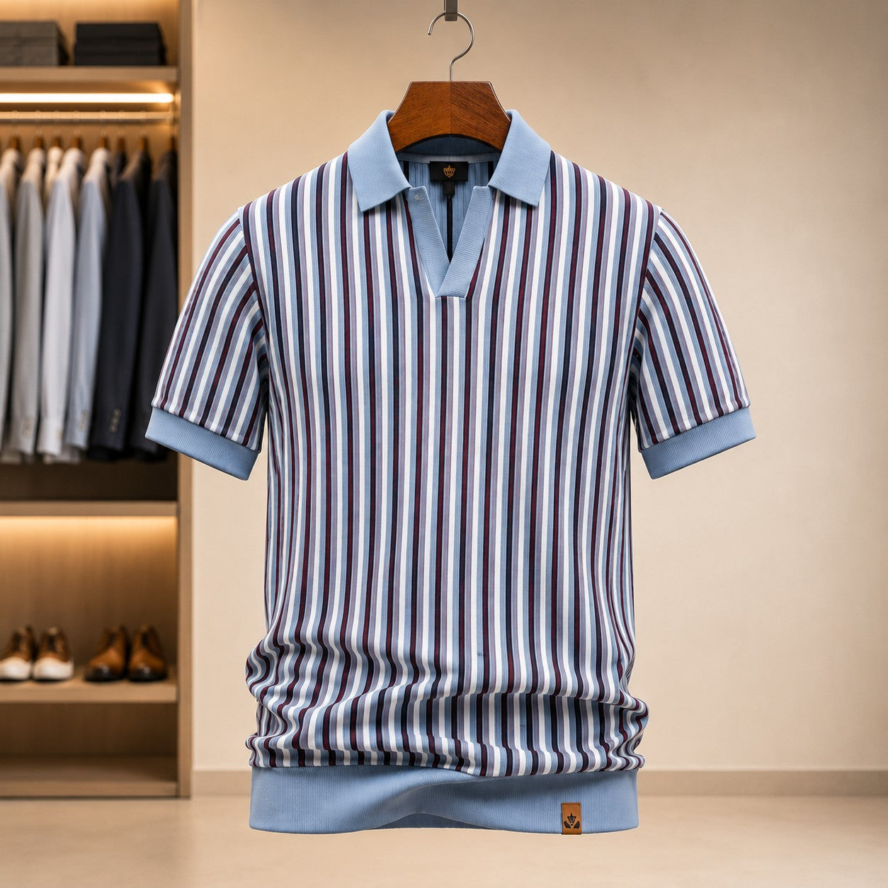 OPEN COLLAR STRIPE POLO