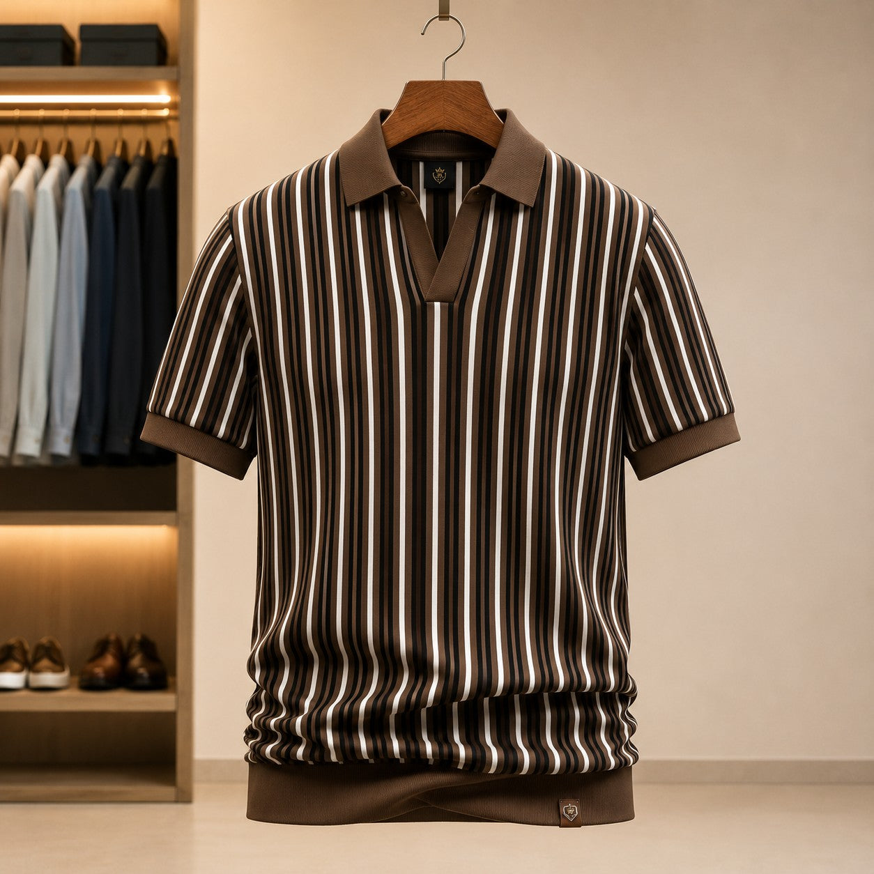 OPEN COLLAR STRIPE POLO