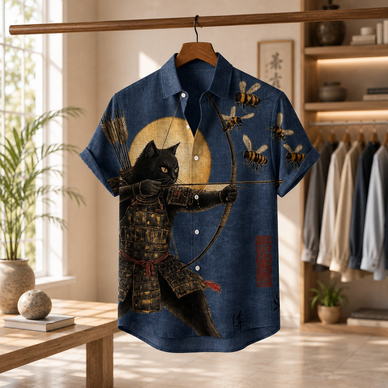 RETRO SAMURAI PRINT SHIRT