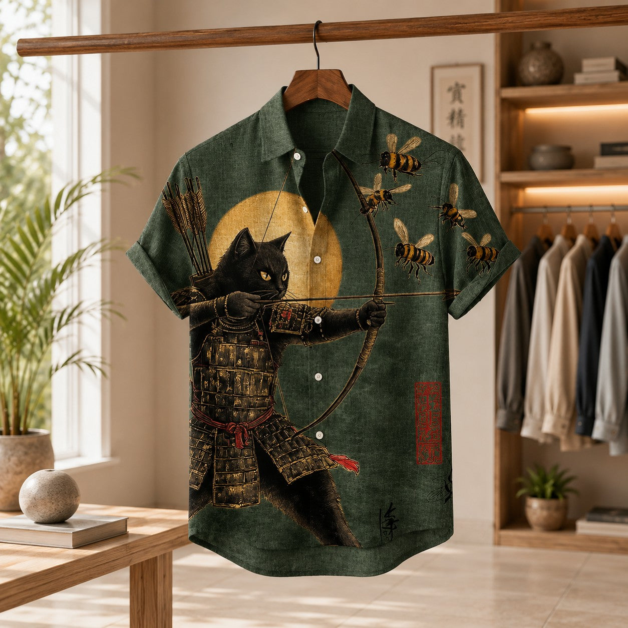 RETRO SAMURAI PRINT SHIRT