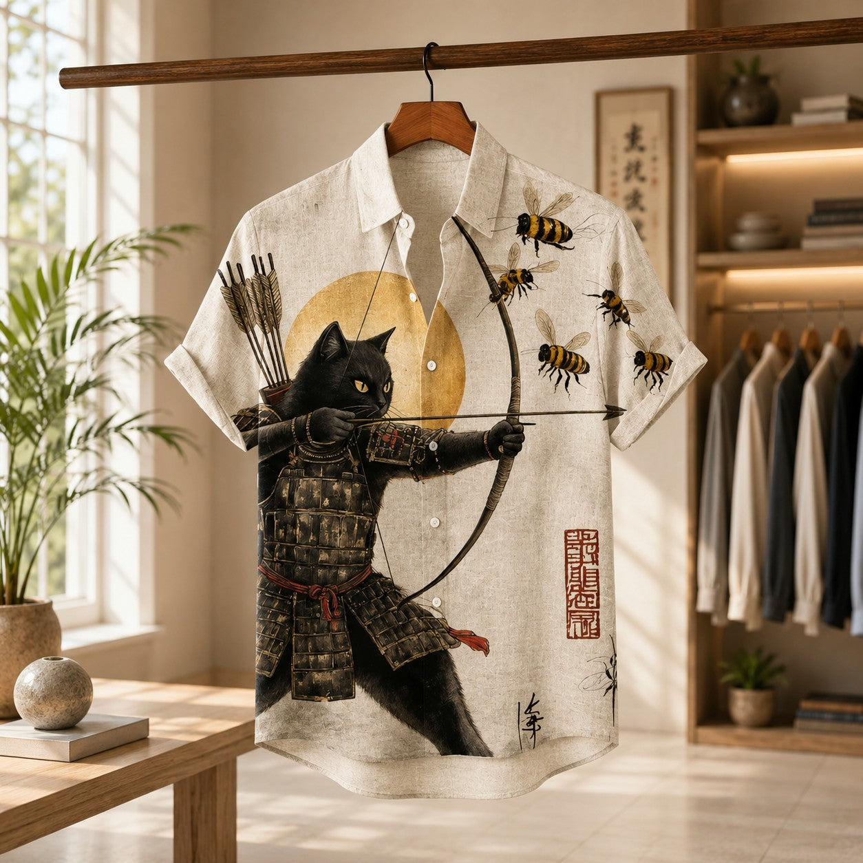 RETRO SAMURAI PRINT SHIRT