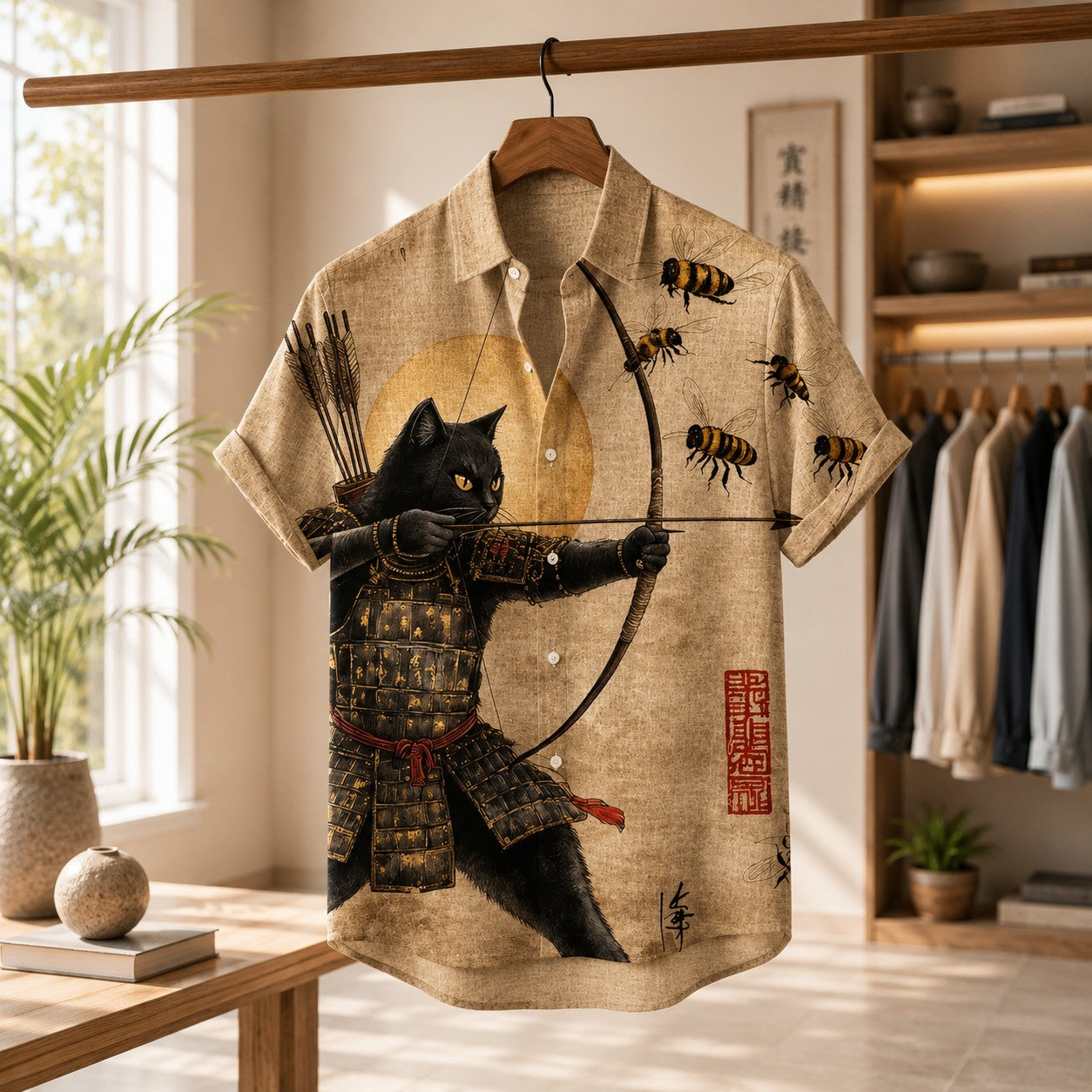 RETRO SAMURAI PRINT SHIRT