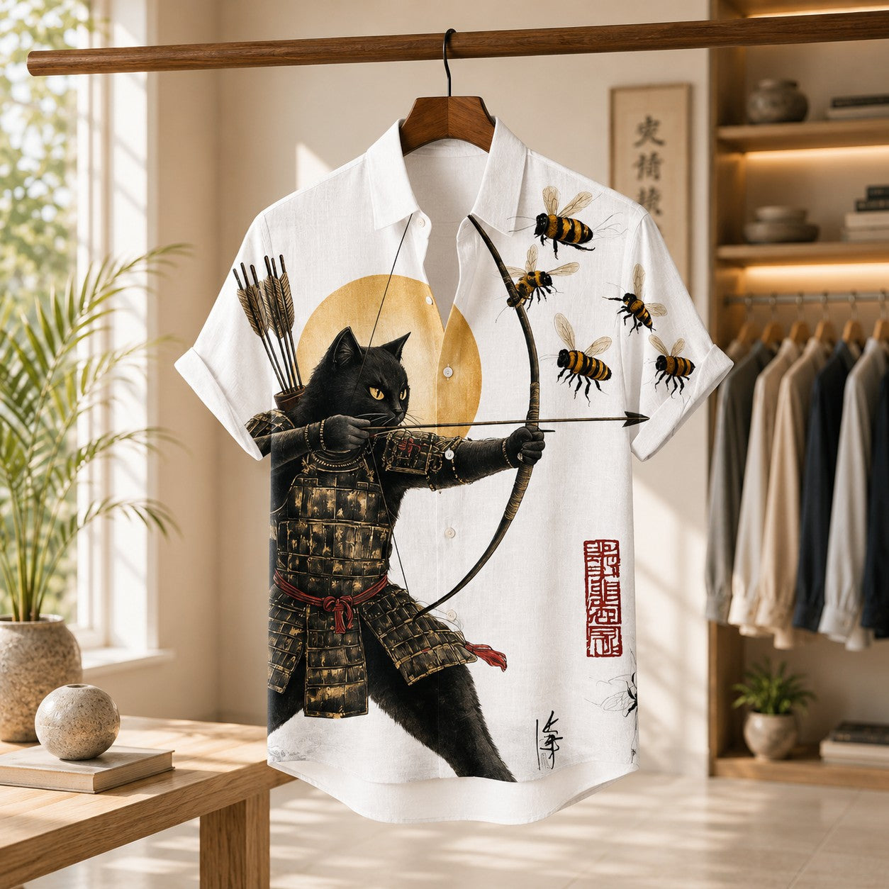 RETRO SAMURAI PRINT SHIRT