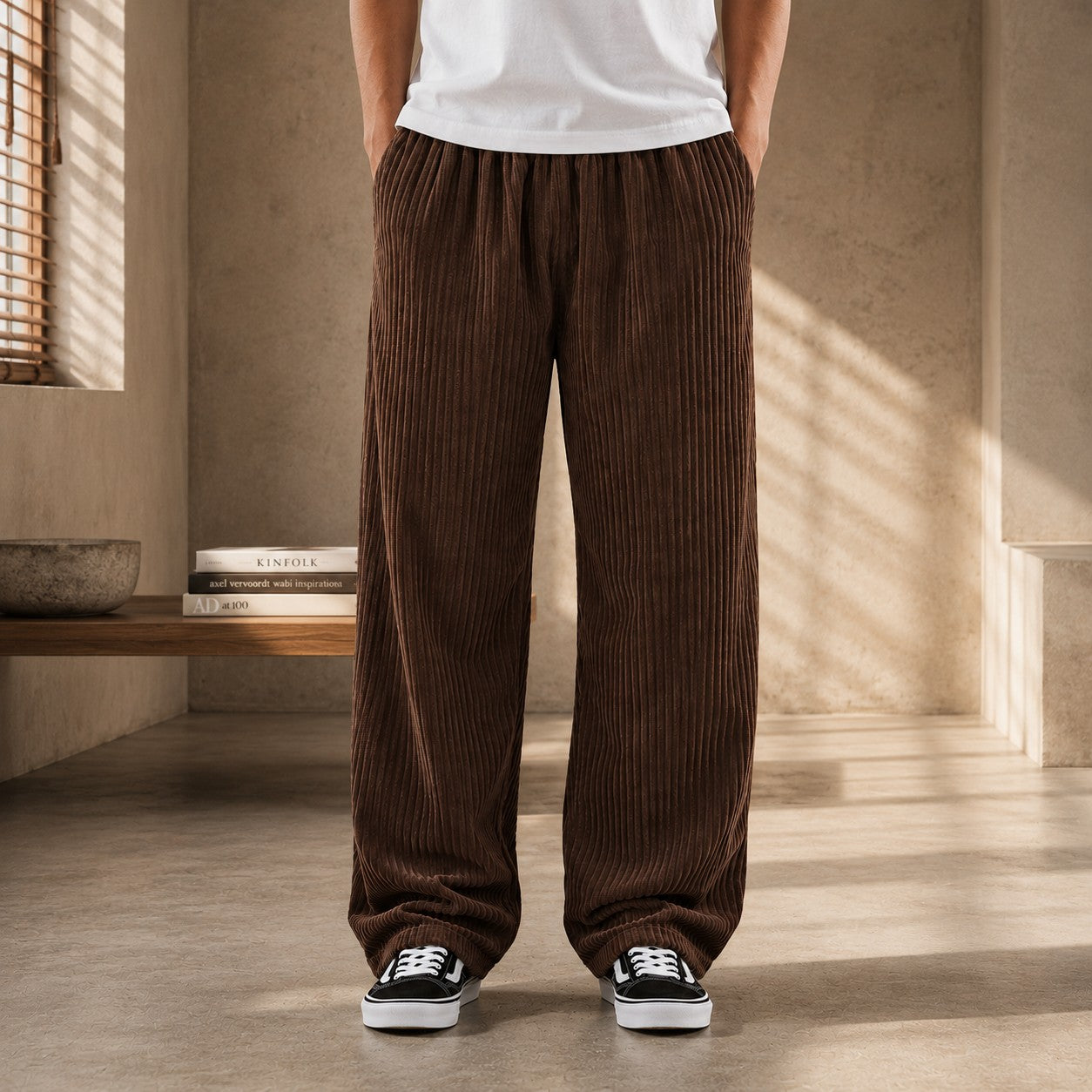 RIBBED CORD WIDE LEG TROUSER