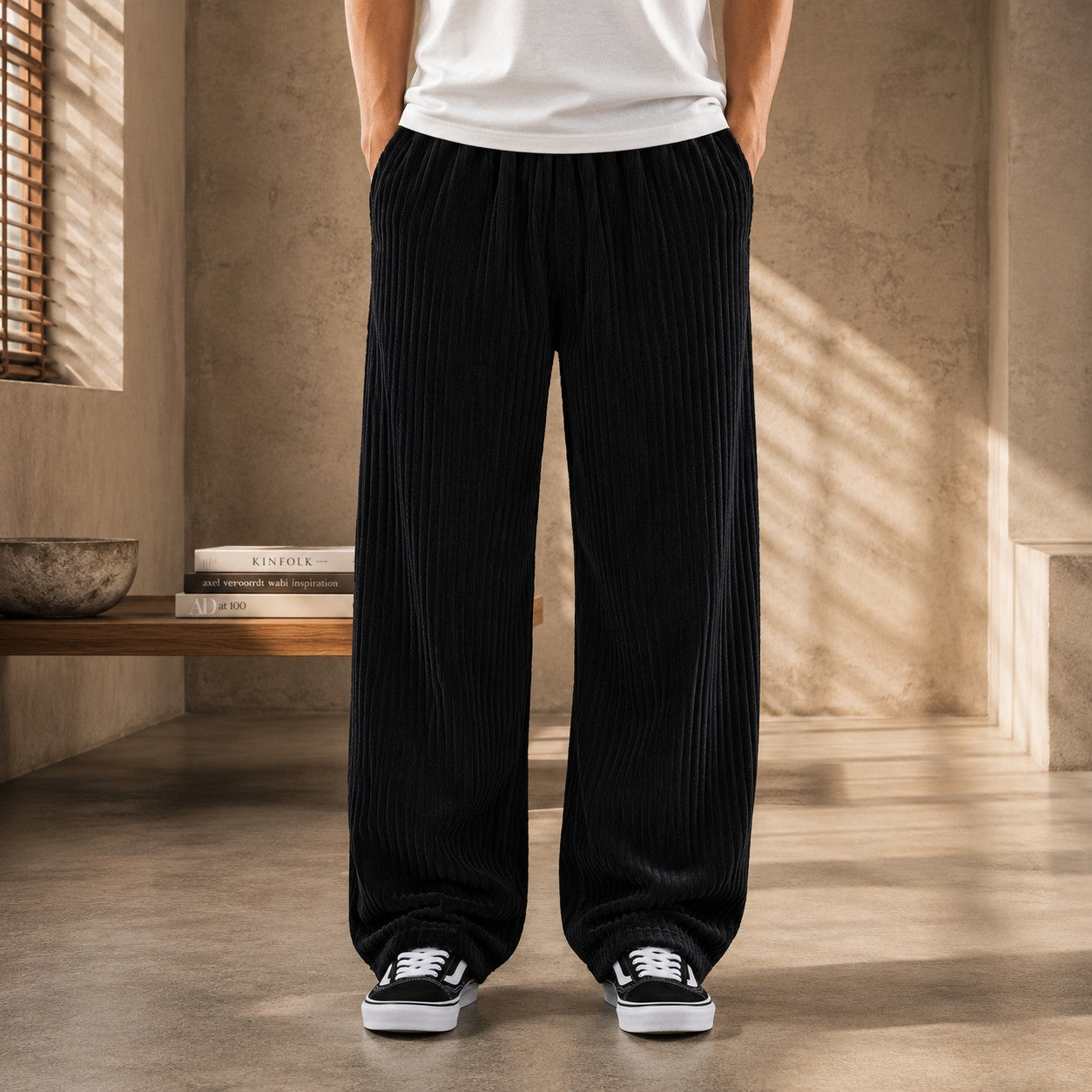 RIBBED CORD WIDE LEG TROUSER