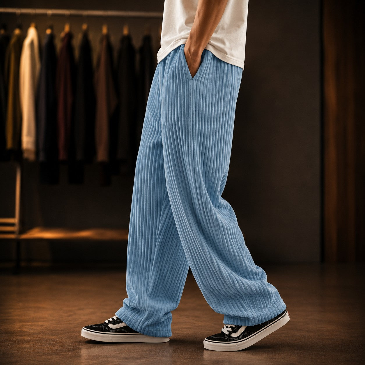 RIBBED CORD WIDE LEG TROUSER