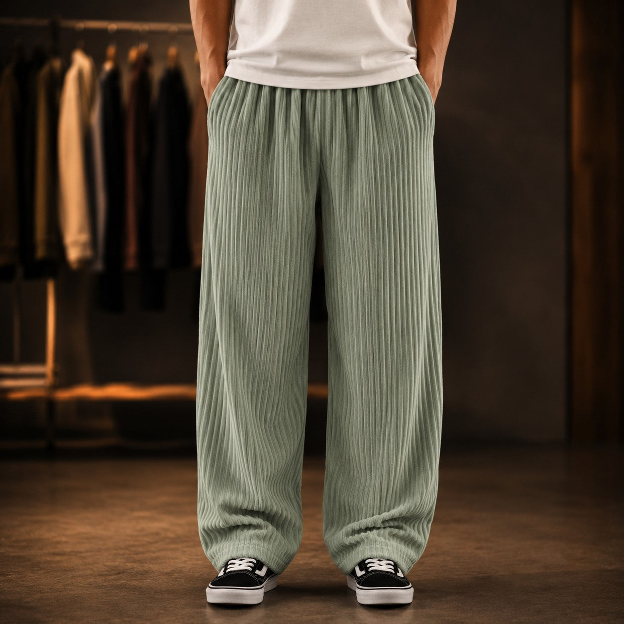RIBBED CORD WIDE LEG TROUSER