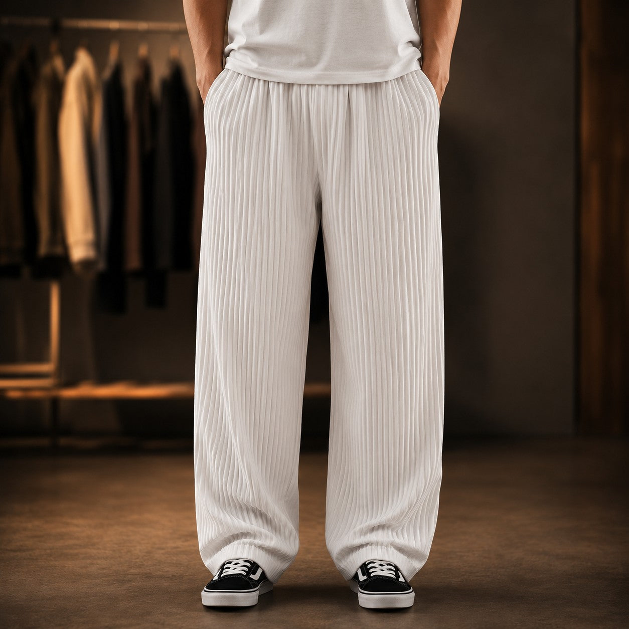 RIBBED CORD WIDE LEG TROUSER