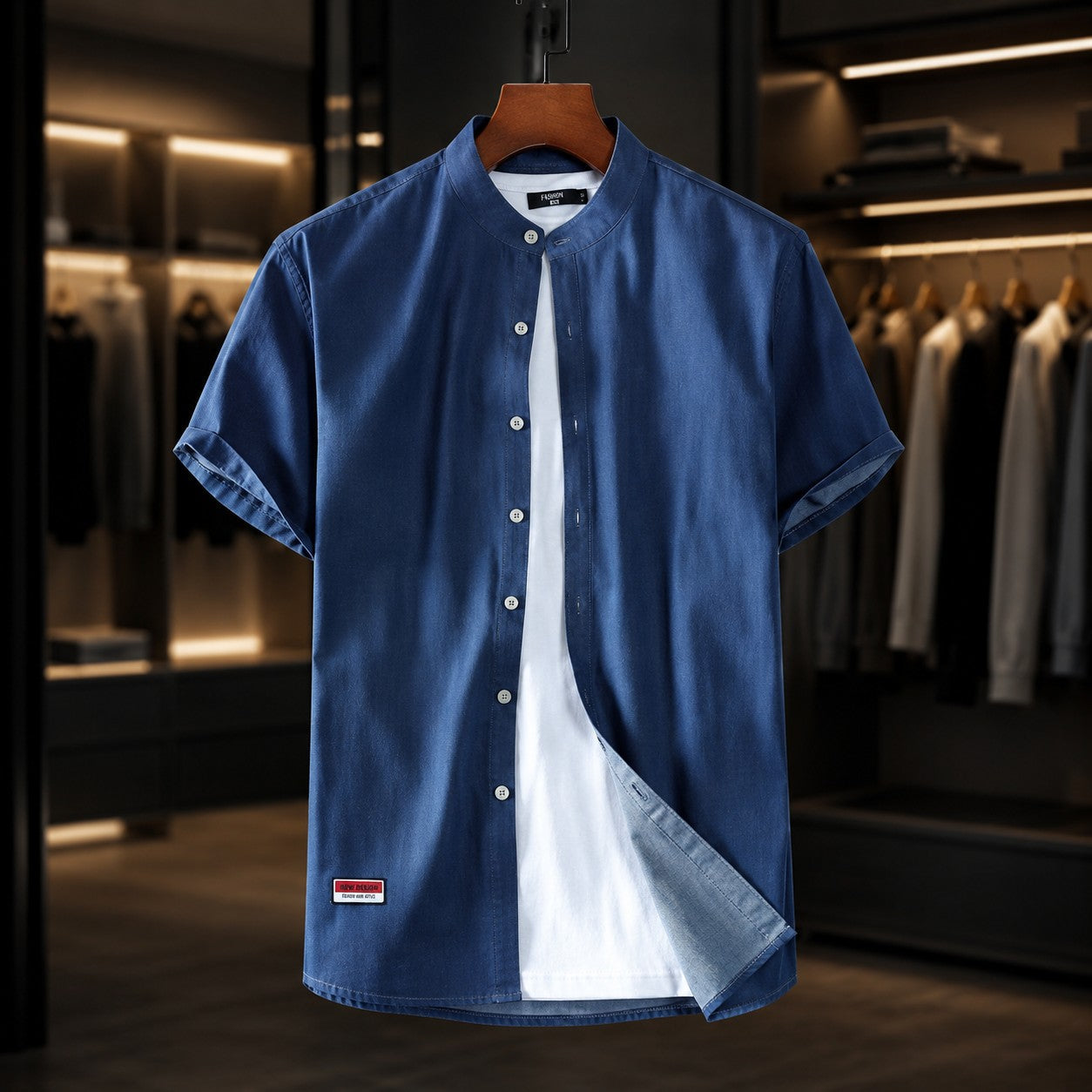 RICH WASH DENIM BUTTON TOP
