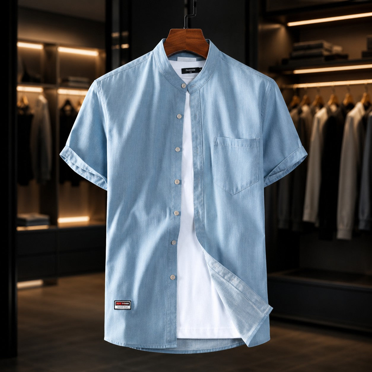 RICH WASH DENIM BUTTON TOP