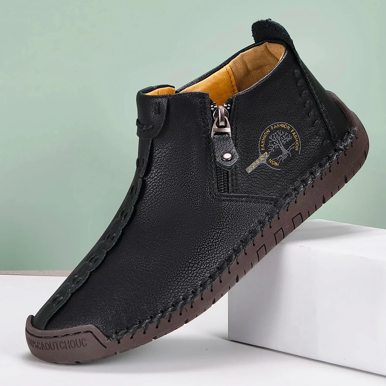 Stitch Leather Ankle Boots