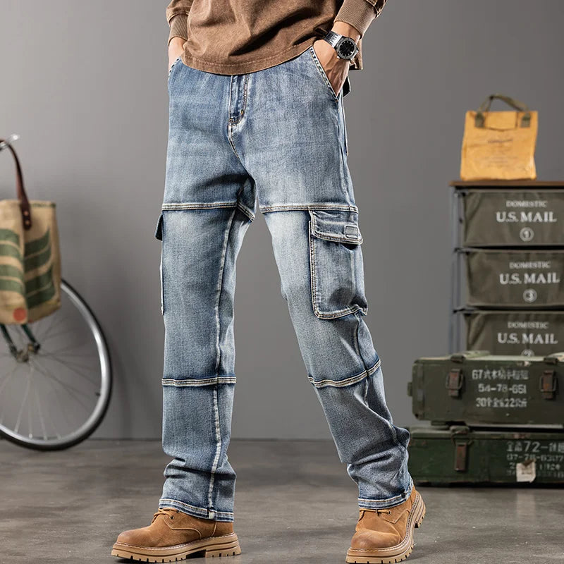 Wide-Leg Multi-Pocket Workwear Jeans