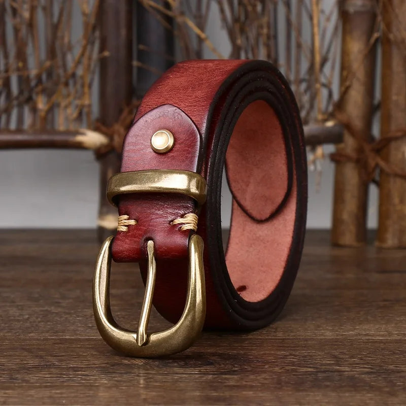 Giovanni Brass Buckle Leather Belt