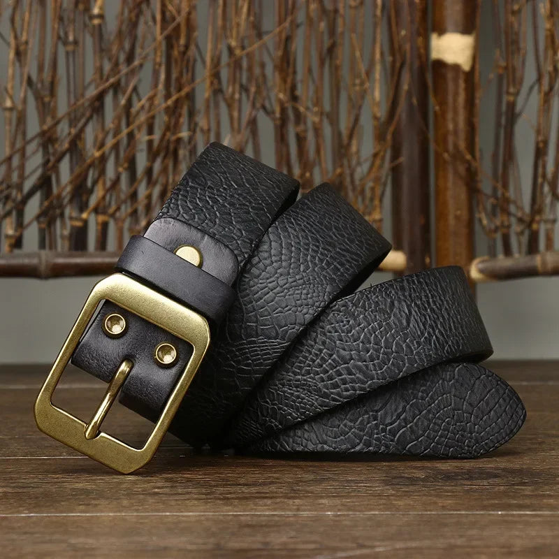 EMBOSSED COWHIDE BELT
